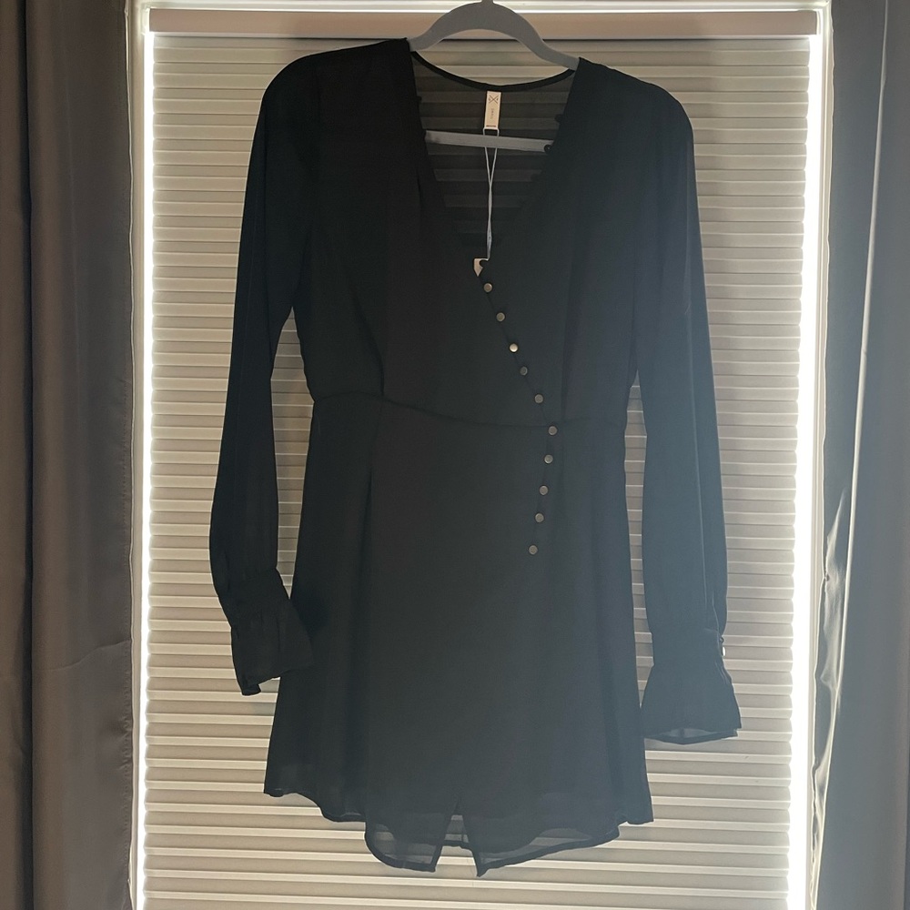 Black romper, V-neck with button details